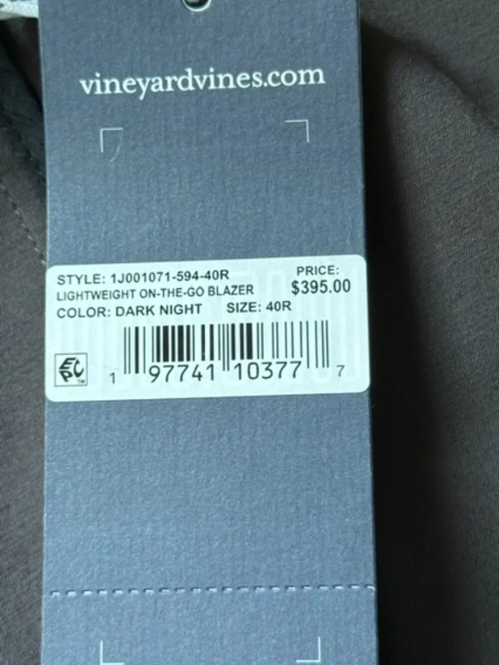 Vineyard Vines Mens Performance Lightweight On-The-Go Blazer Dark Night 40R $395